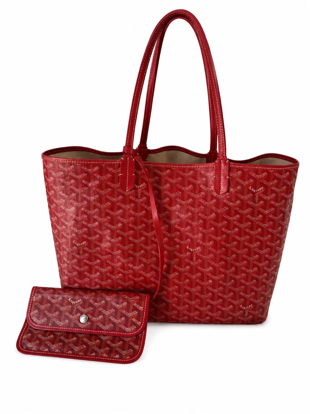 Goyard Saint Louis PM Red Tote Bag Full Set w/ Pouch Dust Bag Receipt Insert